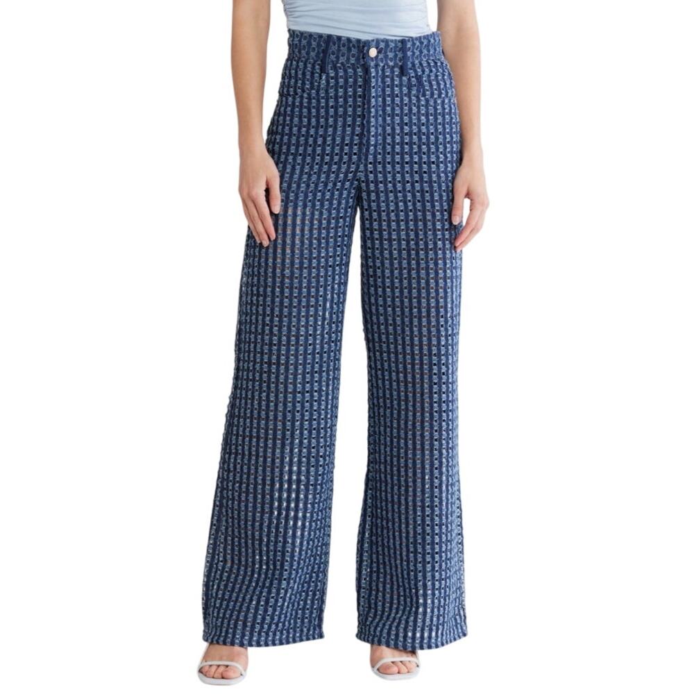 Cult Gaia Katya wide leg laser cut Pants blue size 23 DEFECT - Picture 1 of 11